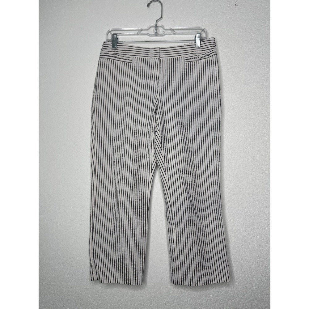 Lafayette 148 New York Navy White Striped Seersucker Cropped Pants Womens 6